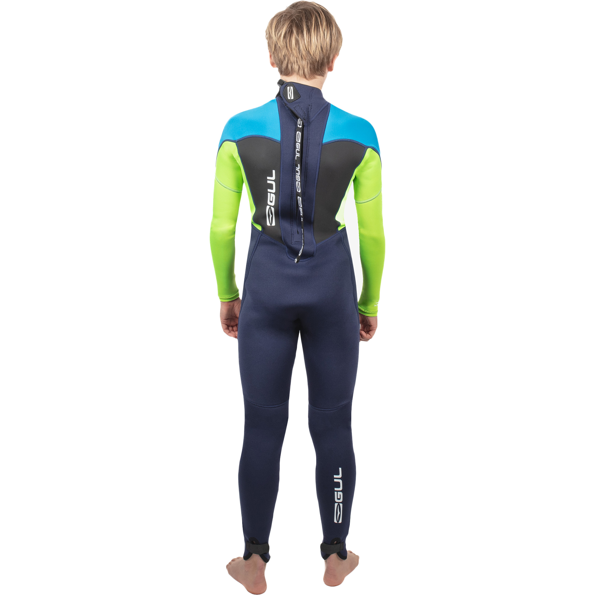 2025 Gul Junior Response 3/2mm Flatlock Back Zip Wetsuit RE1322-C1 - Navy / Lime